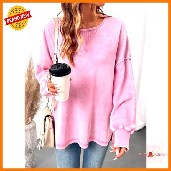 Oversized Crewneck Sweatshirt Long Sleeve Chic Minimal Classic Y2K Retro - Picture 3 of 6